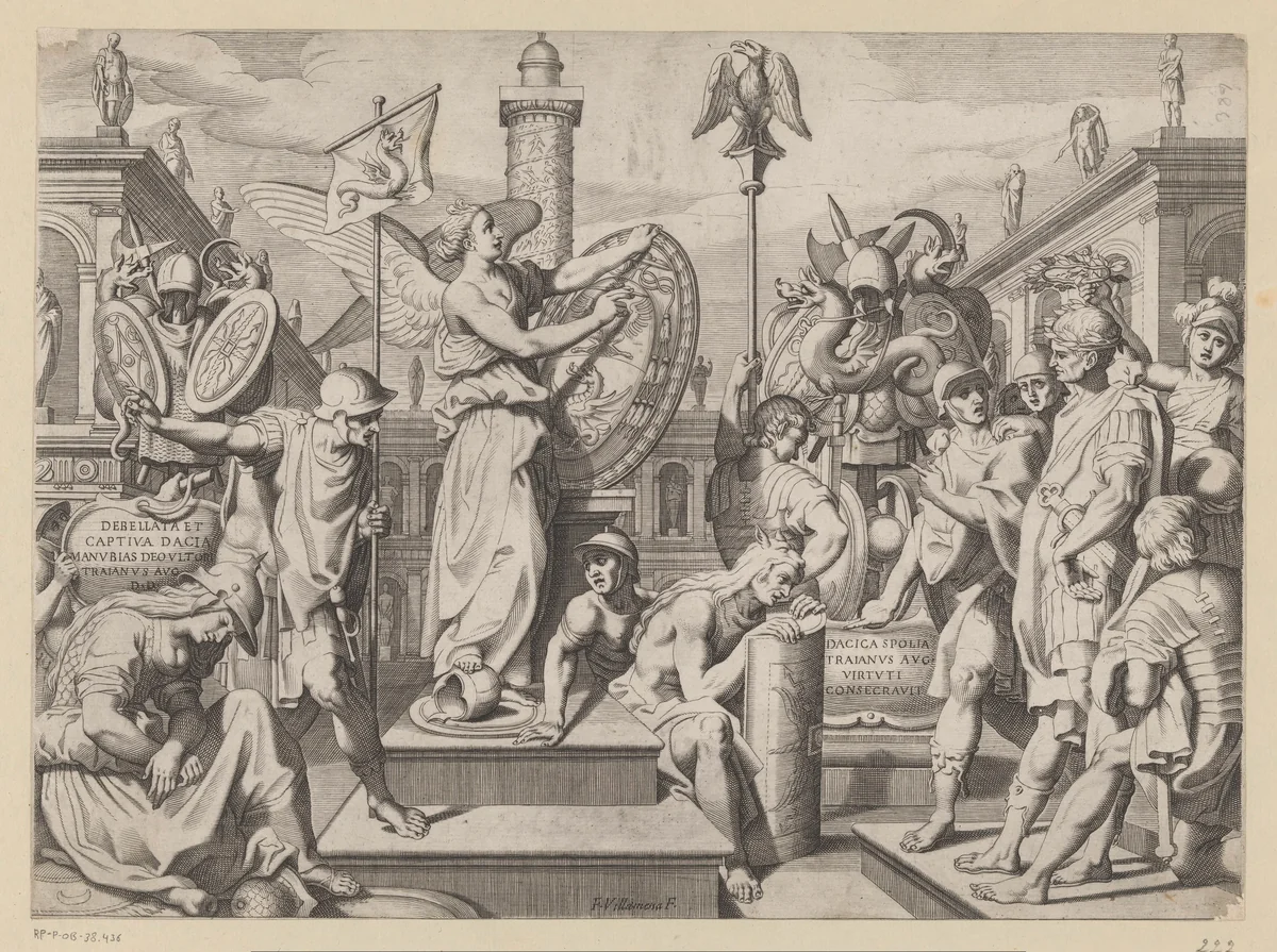 Overwinning creëert het wapenschild van Scipione Borghese by Unknown, print, 1576-1624