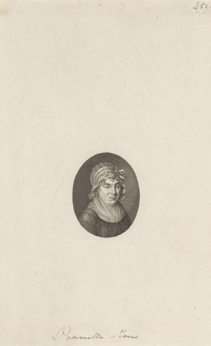 Portret van Nederlandse dichteres Petronella Moens by Reinier Vinkeles, print, 1802