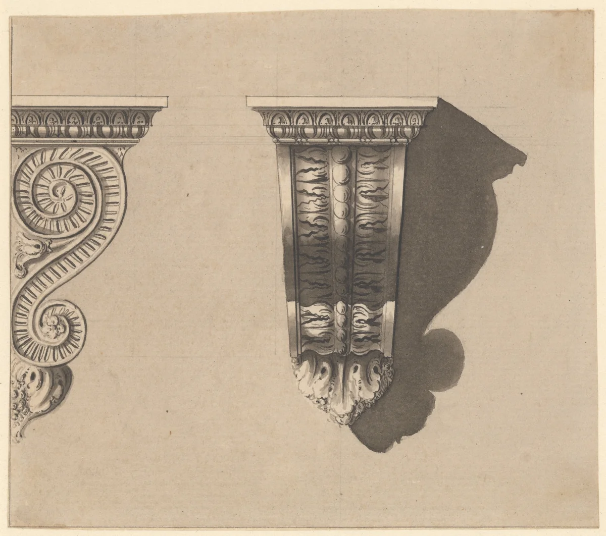 Two Views of a Bracket by Richard de Lalonde, drawing, 1775-1785
