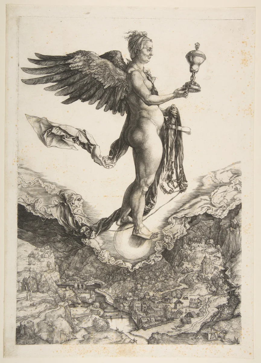 Nemesis (The Great Fortune) by Albrecht Dürer, print, 1501