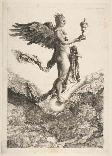 Nemesis (The Great Fortune) by Albrecht Dürer, print, 1501