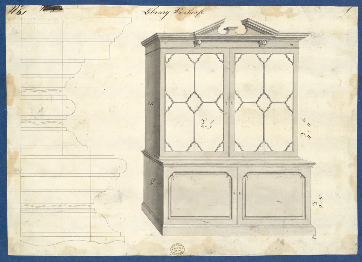 Library Bookcase, from Chippendale Drawings, Vol. II by Thomas Chippendale, drawing, 1753