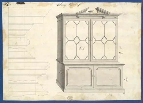 Library Bookcase, from Chippendale Drawings, Vol. II by Thomas Chippendale, drawing, 1753