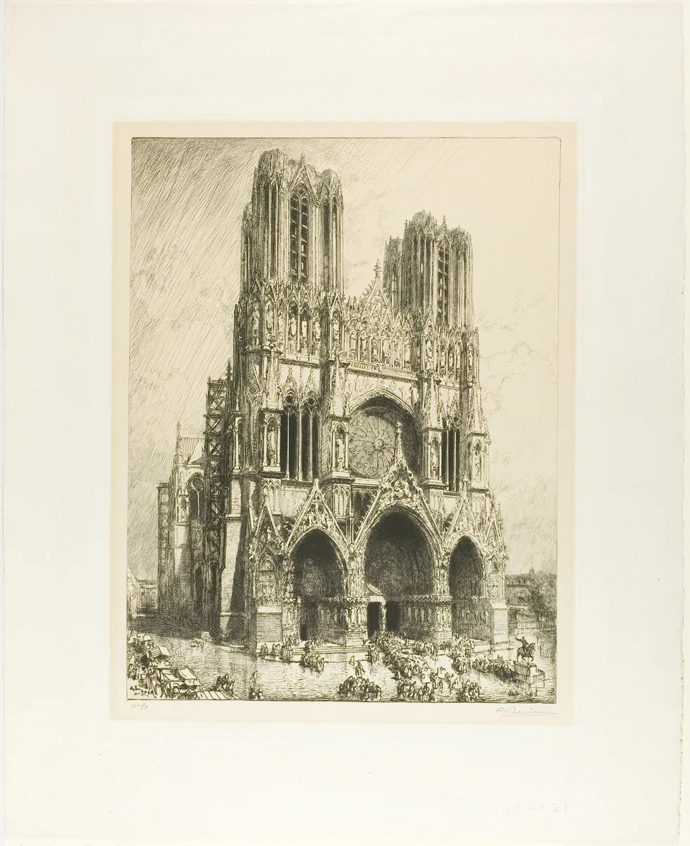 Rheims Cathedral by Louis Auguste Lepère, print, 1911