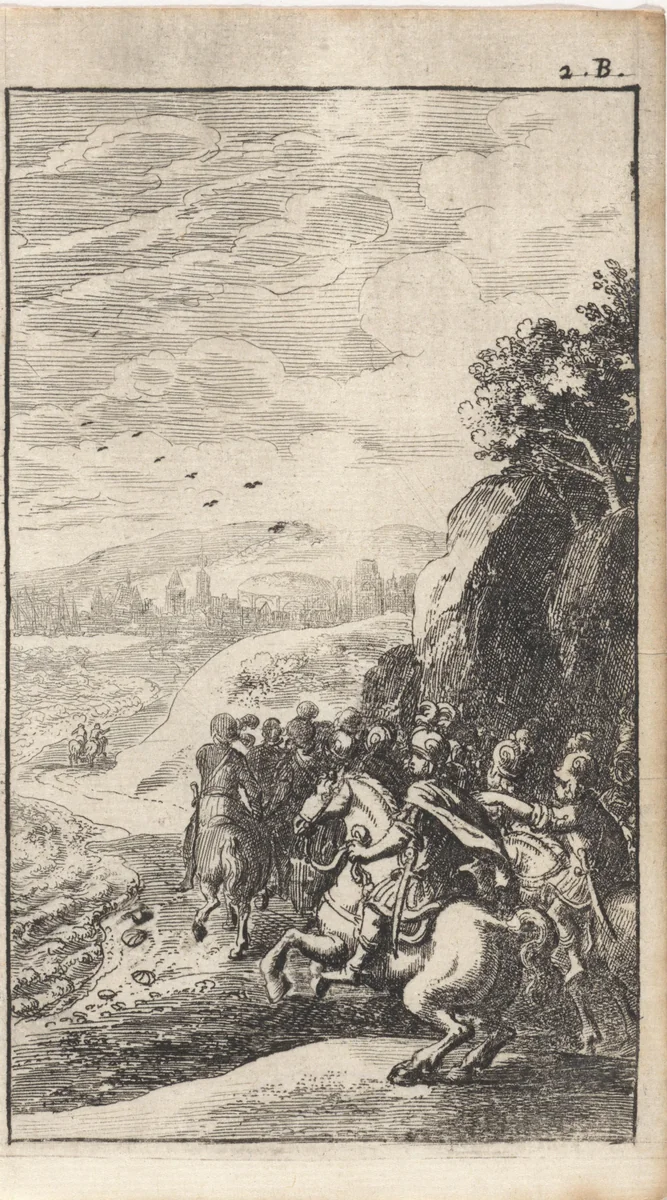 Soldaten te paard by Abraham Dircksz. Santvoort, print, 1666