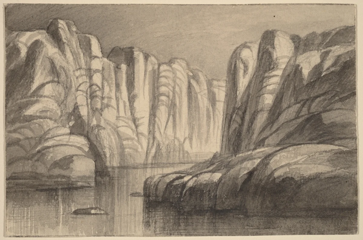 River Winding through a Rock Formation (Philae, Egypt) by Edward Lear, drawing, 1884-1885