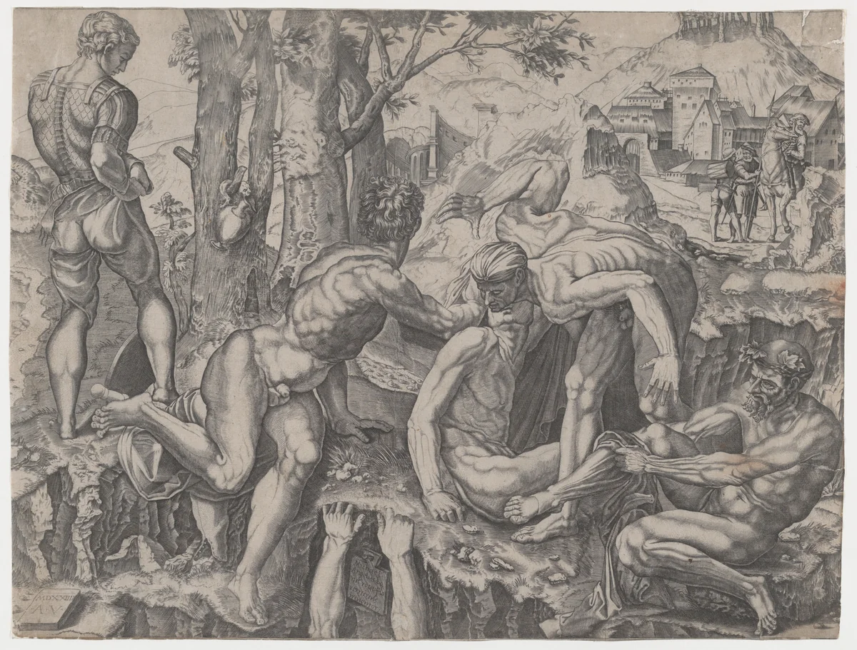 The Climbers by Agostino Veneziano, print, 1524