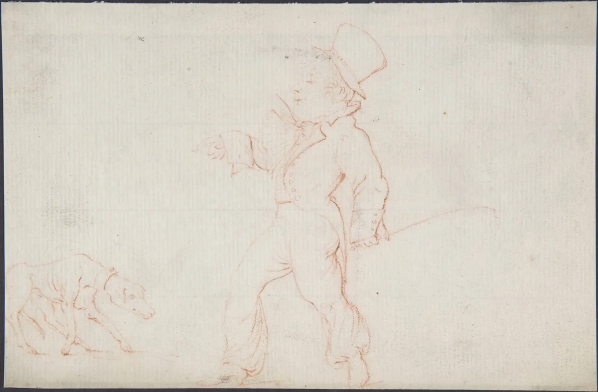 Caricature of a Man with a Dog by anonymous, drawing, 1795-1805