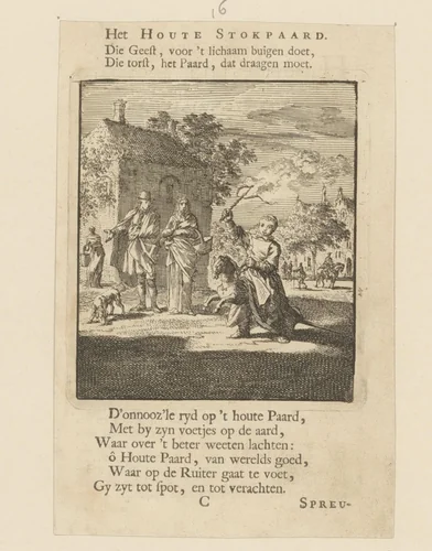 Spelend kind op een stokpaard by Jan Luyken, print, 1712