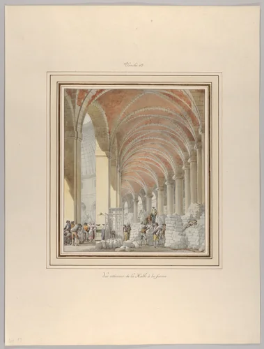 La Halle aux Blés, Interior View by Pierre Fontaine, drawing, 1805-1815