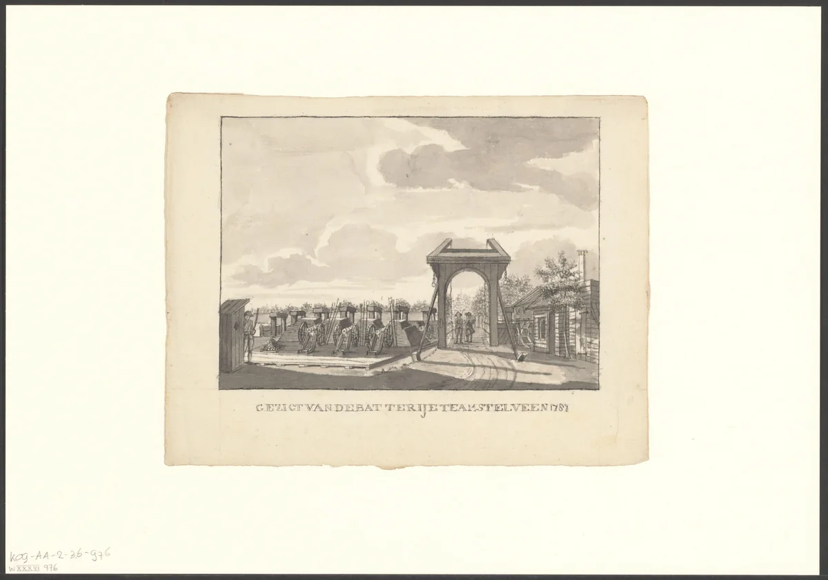 Gezicht op een batterij te Amstelveen by anonymous, drawing, 1787-1899