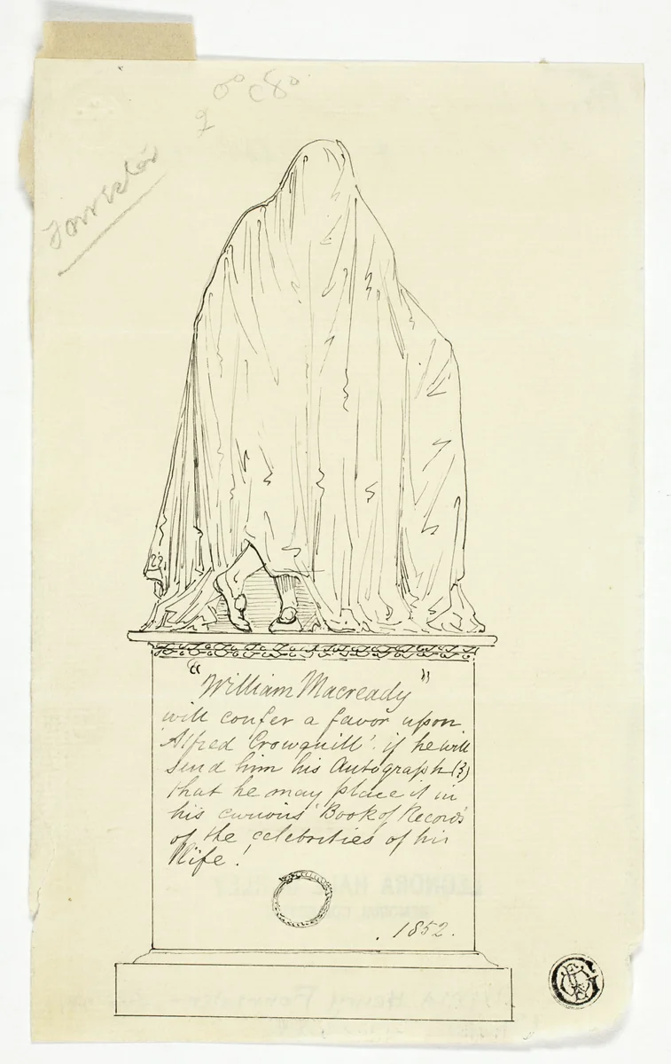 Visiting Card with Draped Monument, Artist's Inscription by Alfred Henry Forrester, drawing, 1852-1872