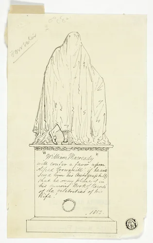 Visiting Card with Draped Monument, Artist's Inscription by Alfred Henry Forrester, drawing, 1852-1872