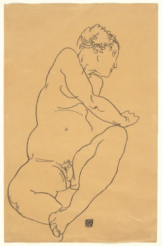 Female Nude Bending to the Left by Egon Schiele, drawing, 1918