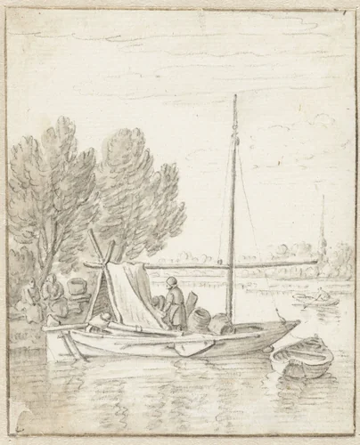 De halfoverdekte schuit by Herman Saftleven, drawing, 1619-1685