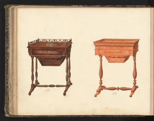 Twee ontwerpen voor breitafels by anonymous, drawing, 1825-1839