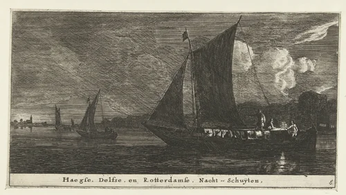 Nachtboten naar Den Haag, Delft en Rotterdam by Reinier Nooms, print, 1652-1654