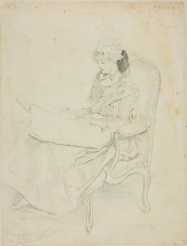 Seated Young Woman Reading by Jules Jacquet, drawing, 1878