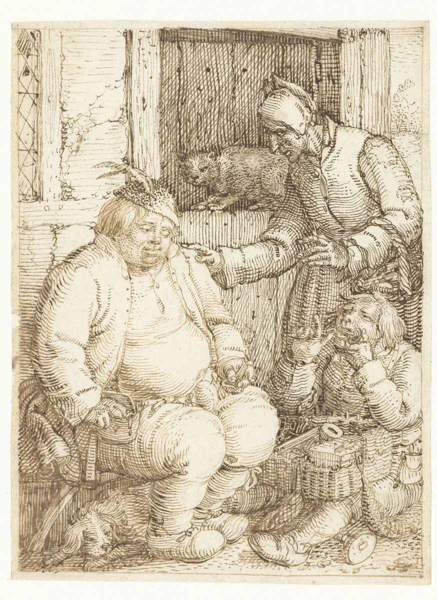 A Pedlar Demonstrating his Wares by David Vinckboons, drawing, 1608