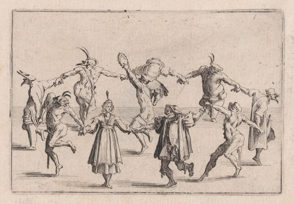 La Ronde (The Round Dance), from "Les Caprices" Series B, The Nancy Set by Jacques Callot, print, 1617-1620