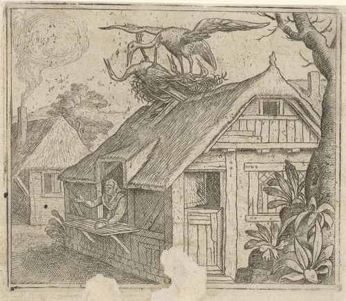 Fabel over ooievaars en hun godsdienst by Unknown, print, 1578
