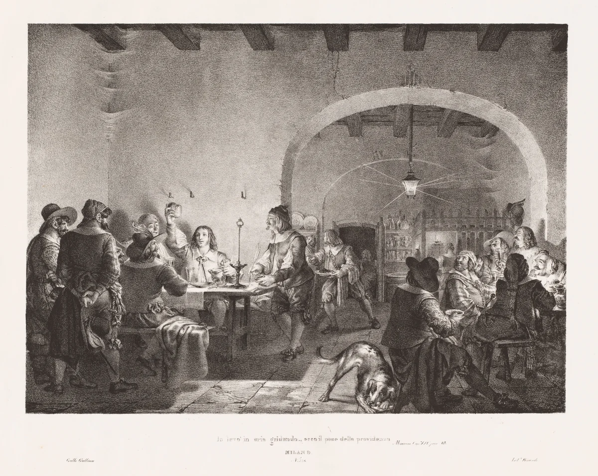 lo levò in aria gridando, ecco il pane della providenza (I Held It Aloft and Cried, "Behold the Bread of Divine Providence!") by Gallo Gallina, print, 1828-1830