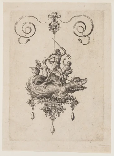 Designs for Pendants with Sea Monsters by Adriaen Collaert, print, 1582