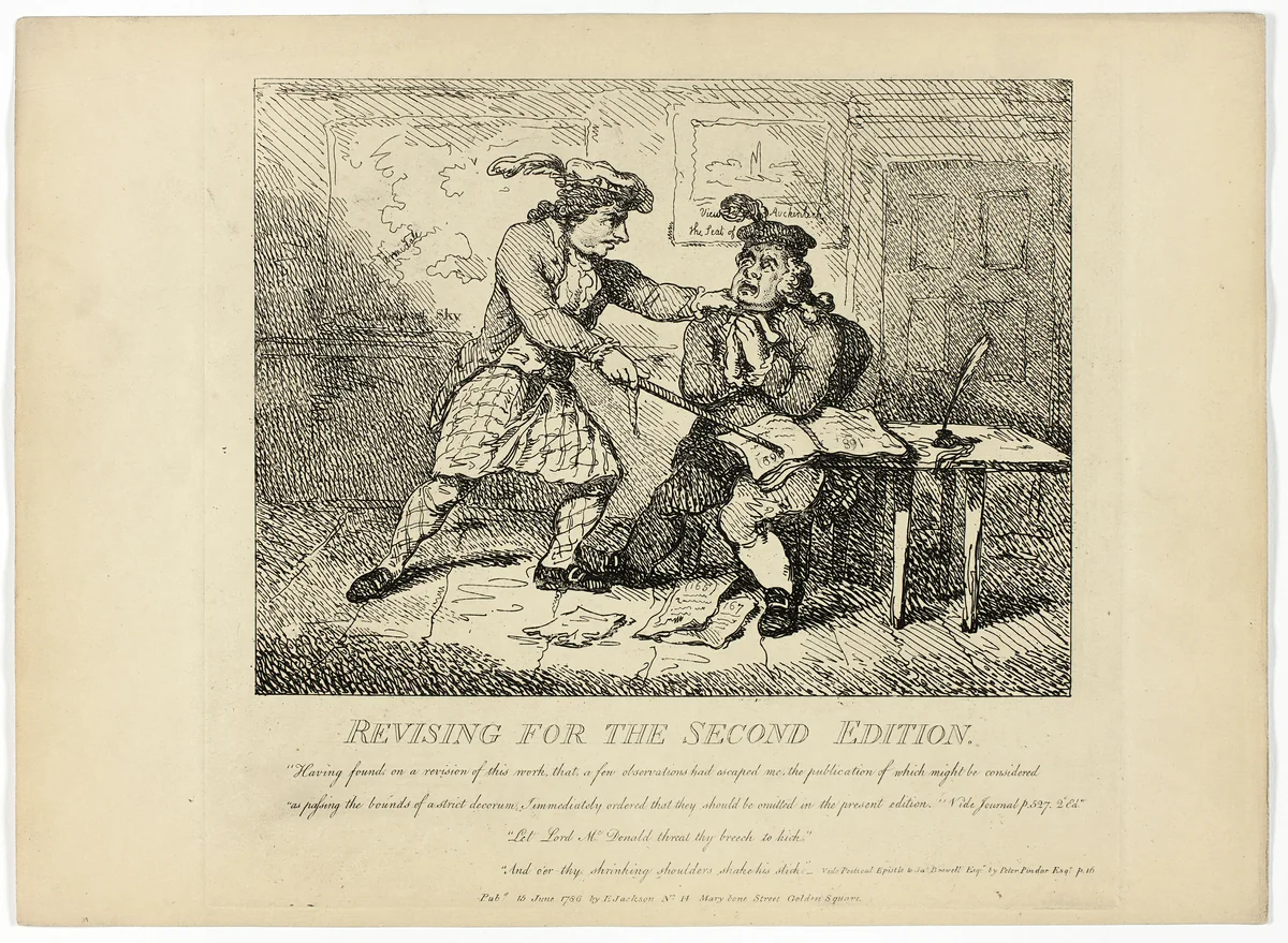 Revising for the Second Edition, from Boswell's Tour of the Hebrides by Thomas Rowlandson, print, 1786
