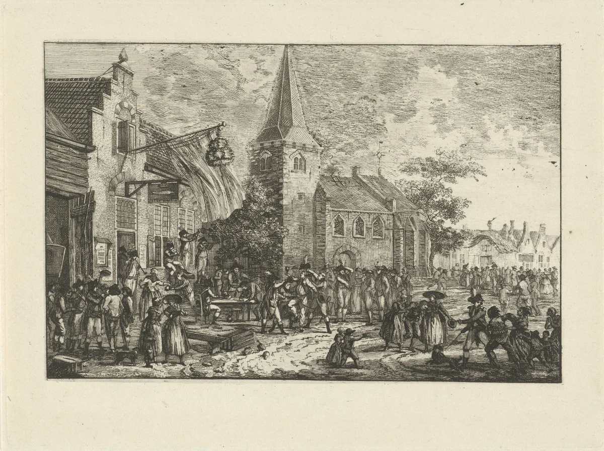 Figuren bij een herberg by Dirk Langendijk, print, 1758-1805