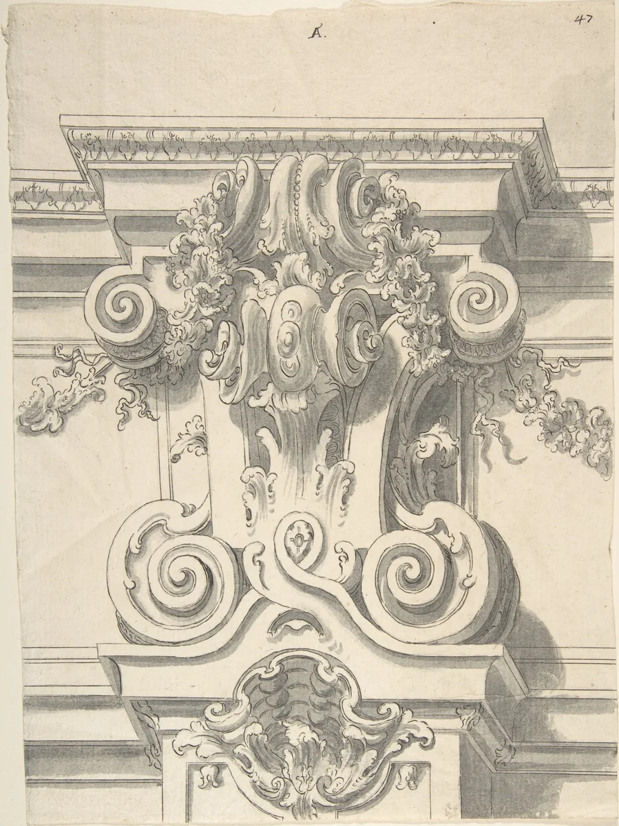 Drawing for a Capital by anonymous, drawing, 1700-1800