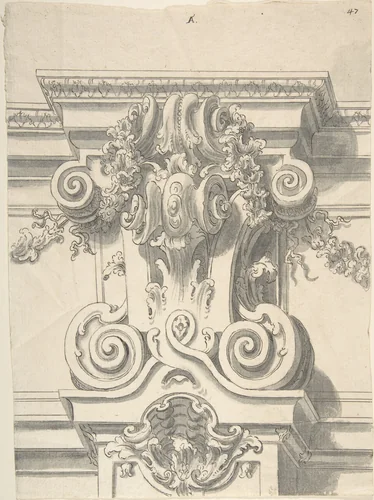 Drawing for a Capital by anonymous, drawing, 1700-1800
