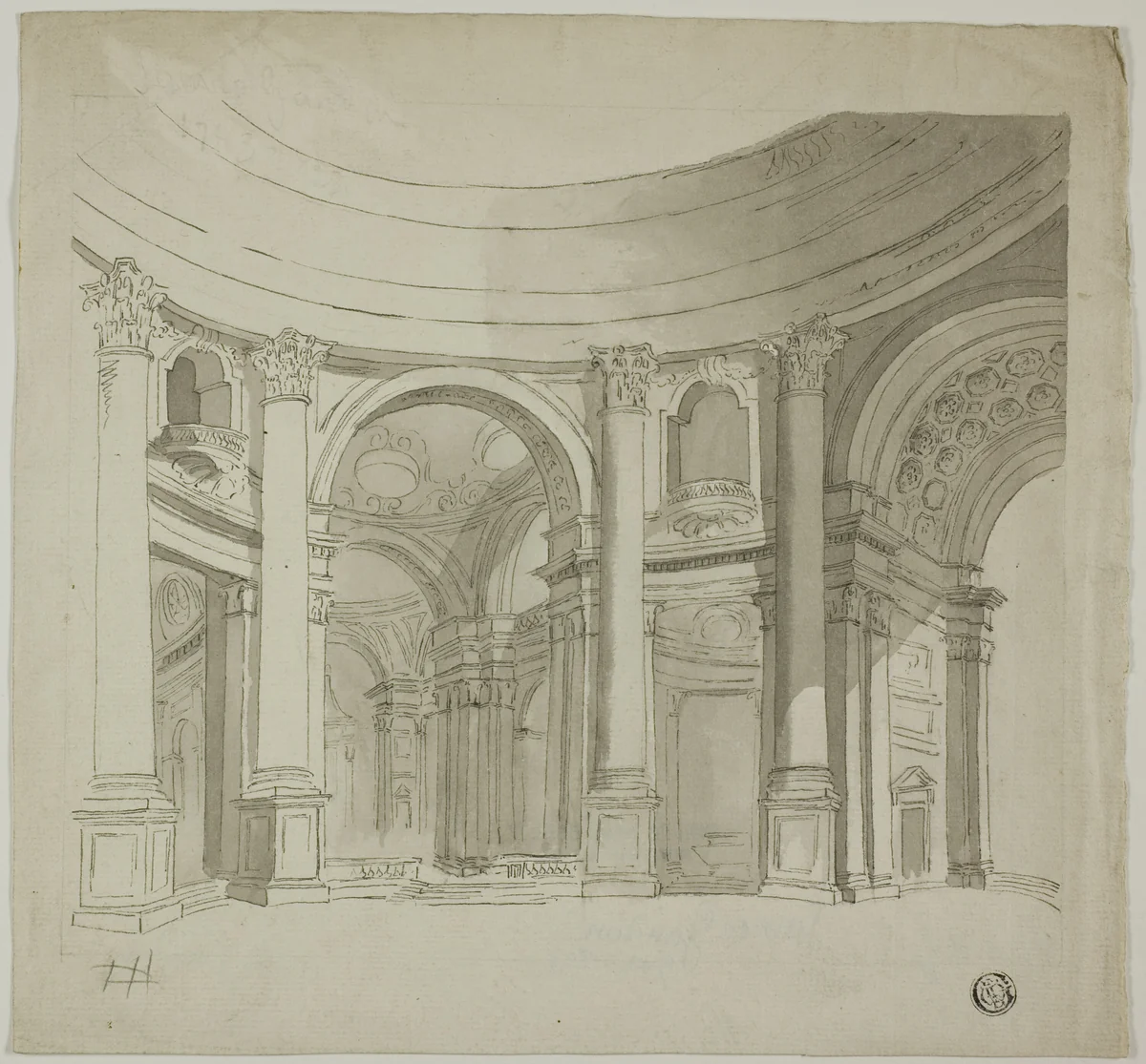 Interior of Domed Church by James Gandon, drawing, 1762-1823
