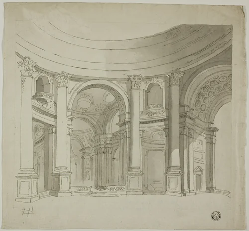 Interior of Domed Church by James Gandon, drawing, 1762-1823