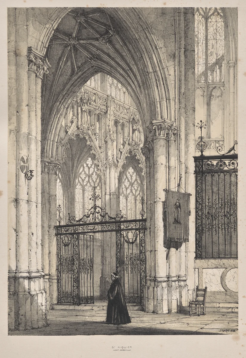 Architecture of the Middle Ages: Church of St. Riquier, near Abbeville by Joseph Nash, print, 1838