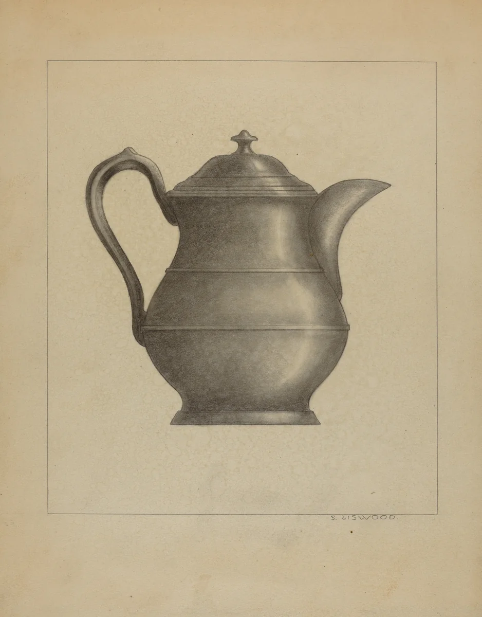 Pewter Pitcher by Sidney Liswood, index of american design, 1936
