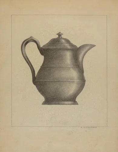 Pewter Pitcher by Sidney Liswood, index of american design, 1936