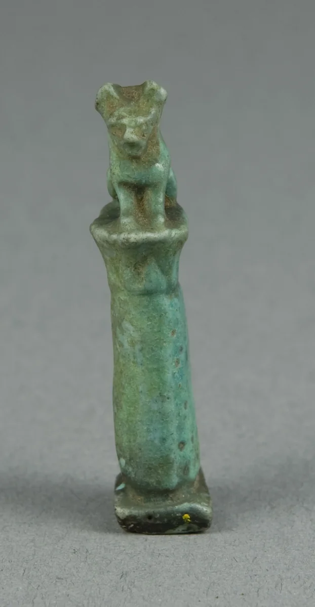 Amulet of a Cat Sitting on a Papyrus Column by Egyptian, metalwork, -1069--664
