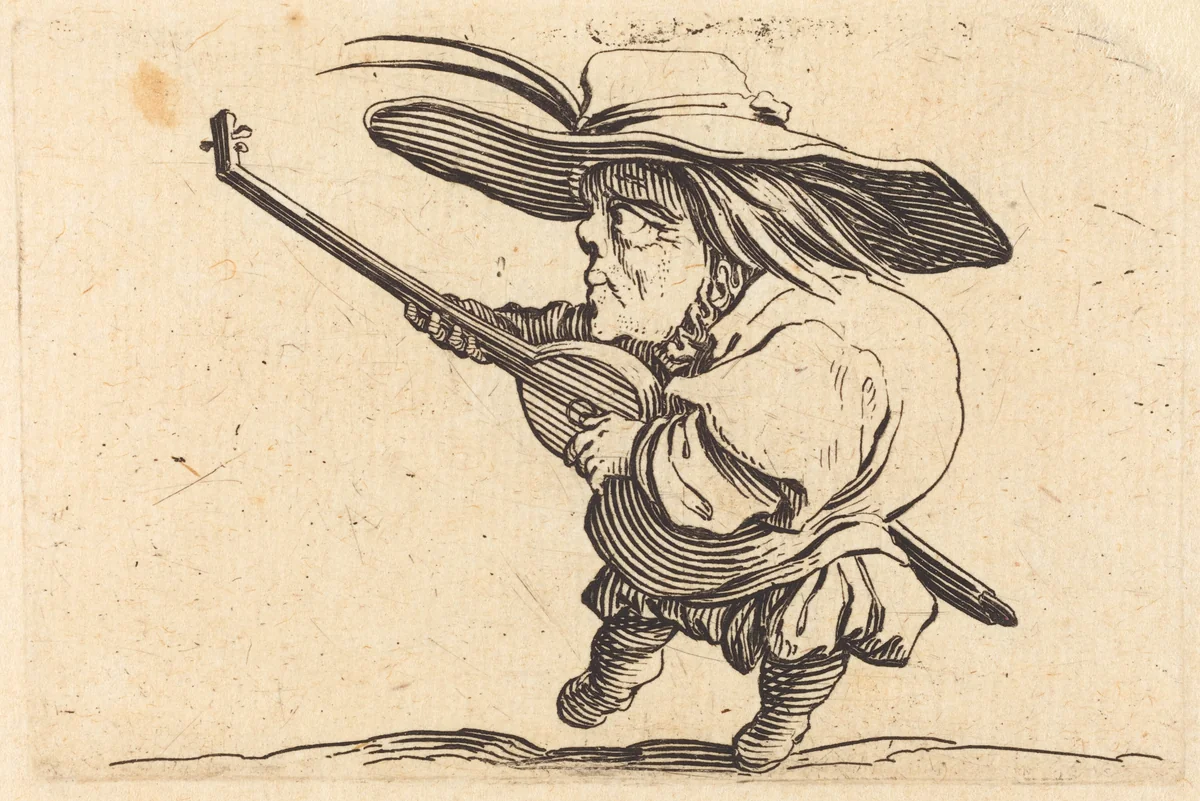 The Lute Player by Jacques Callot, print, 1622