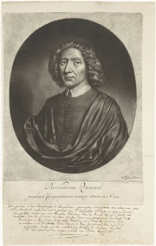 Portret van Pasquier Quesnel by Jacob Gole, print, 1714
