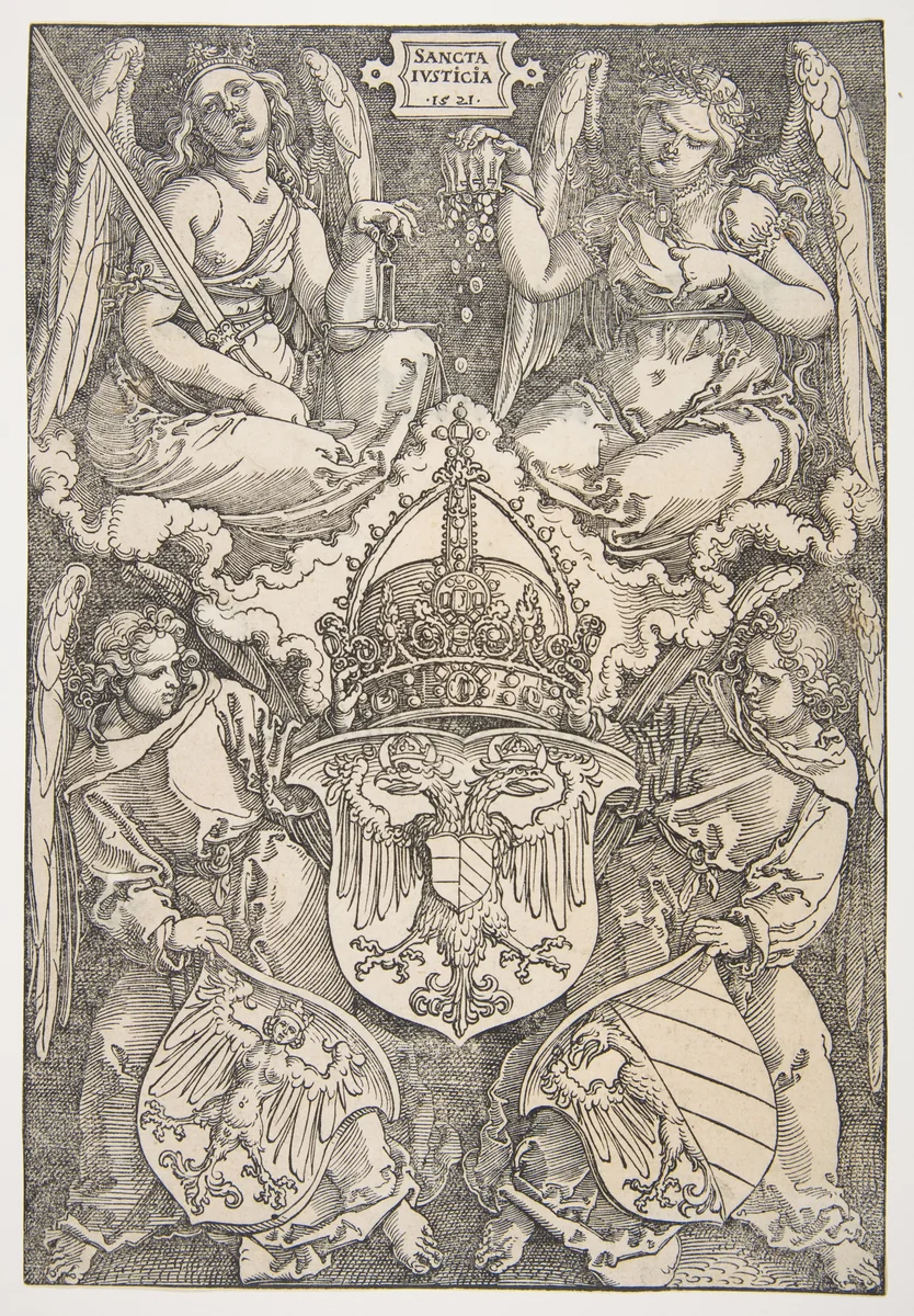 The Arms of the German Empire and the City of Nuremberg by Albrecht Dürer, print, 1521
