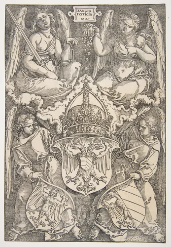 The Arms of the German Empire and the City of Nuremberg by Albrecht Dürer, print, 1521