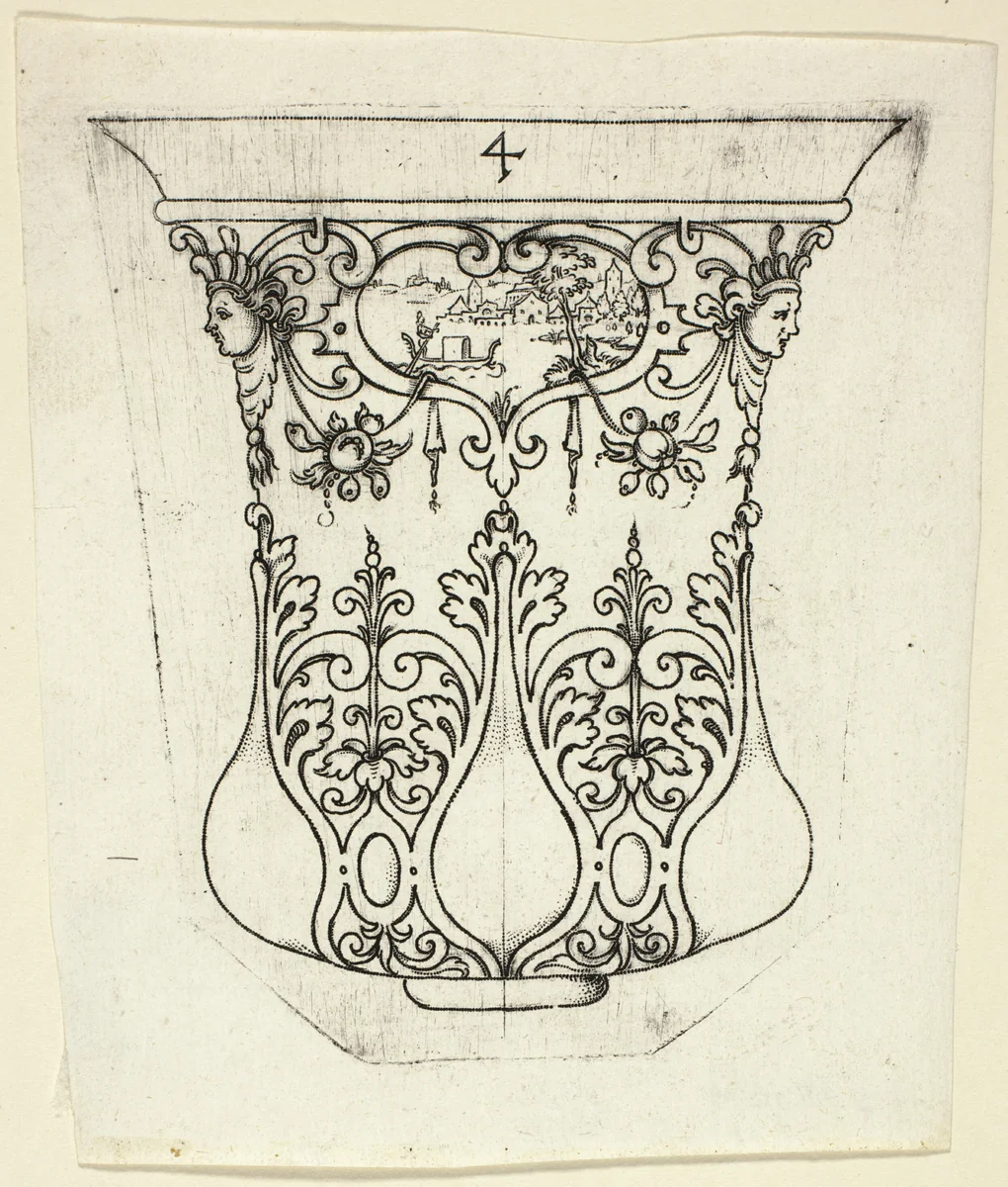 Plate 4, from twenty ornamental designs for goblets and beakers by Master A.P. German, print, 1604