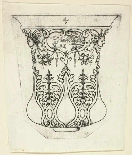 Plate 4, from twenty ornamental designs for goblets and beakers by Master A.P. German, print, 1604