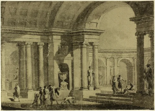 Classical Portico with Figures in Ancient Dress by Antonio Zucchi, drawing, 1746-1795
