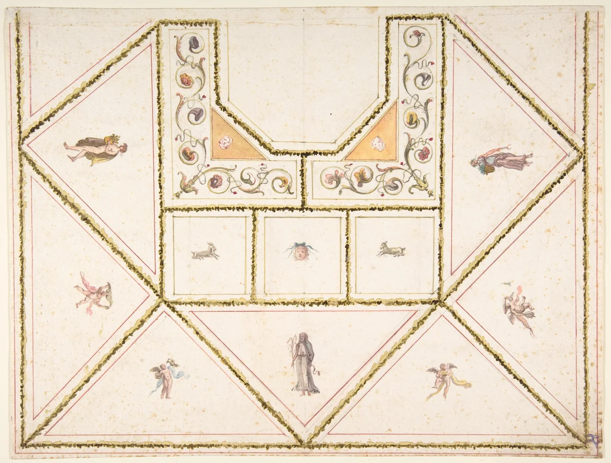 Design for a Ceiling in Pompeian Style by anonymous, drawing, 1700-1800
