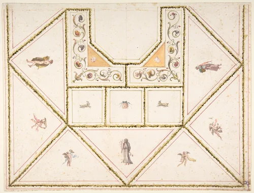 Design for a Ceiling in Pompeian Style by anonymous, drawing, 1700-1800