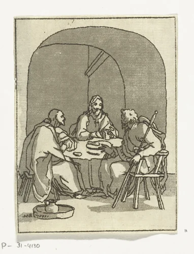 Maaltijd te Emmaüs by Anthonie van den Bos, print, 1778-1838