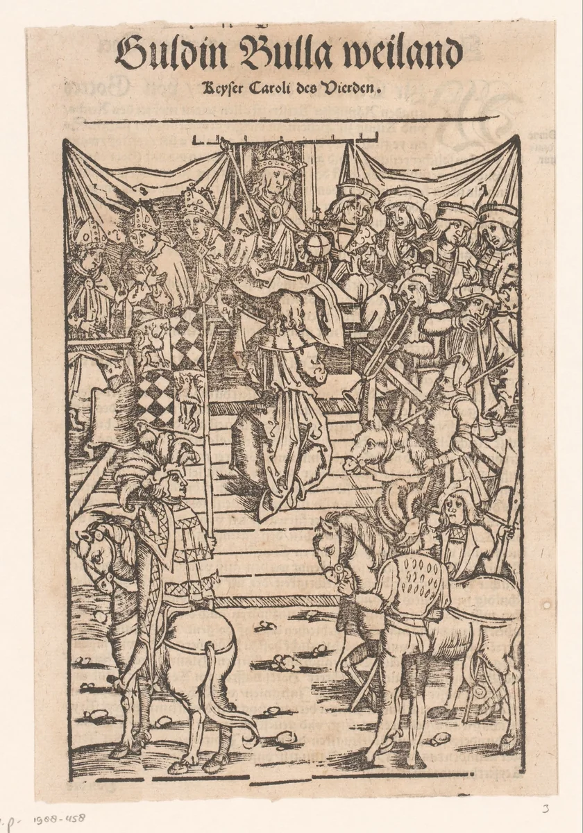 Man knielend voor een vorst by anonymous, print, 1518