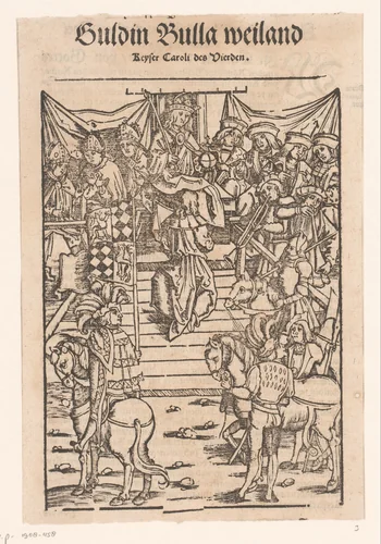 Man knielend voor een vorst by anonymous, print, 1518