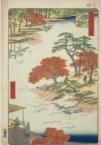 Precints of the Akiba Shrine, Ukeji (Ukeji Akiba no keidai), from the series "One Hundred Famous Views of Edo (Meisho Edo hyakkei)" by Utagawa Hiroshige (歌川広重), print, 1857
